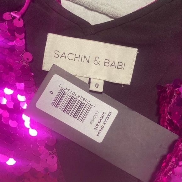 NWT SACHIN + BABI Hot Pink Purple Black  Sequin Ruffle Flounce Hem Midi Dress - Picture 4 of 8